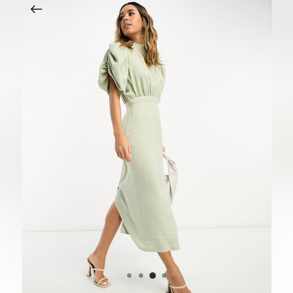 Sleeve midi dress with fitted skirt in apple green